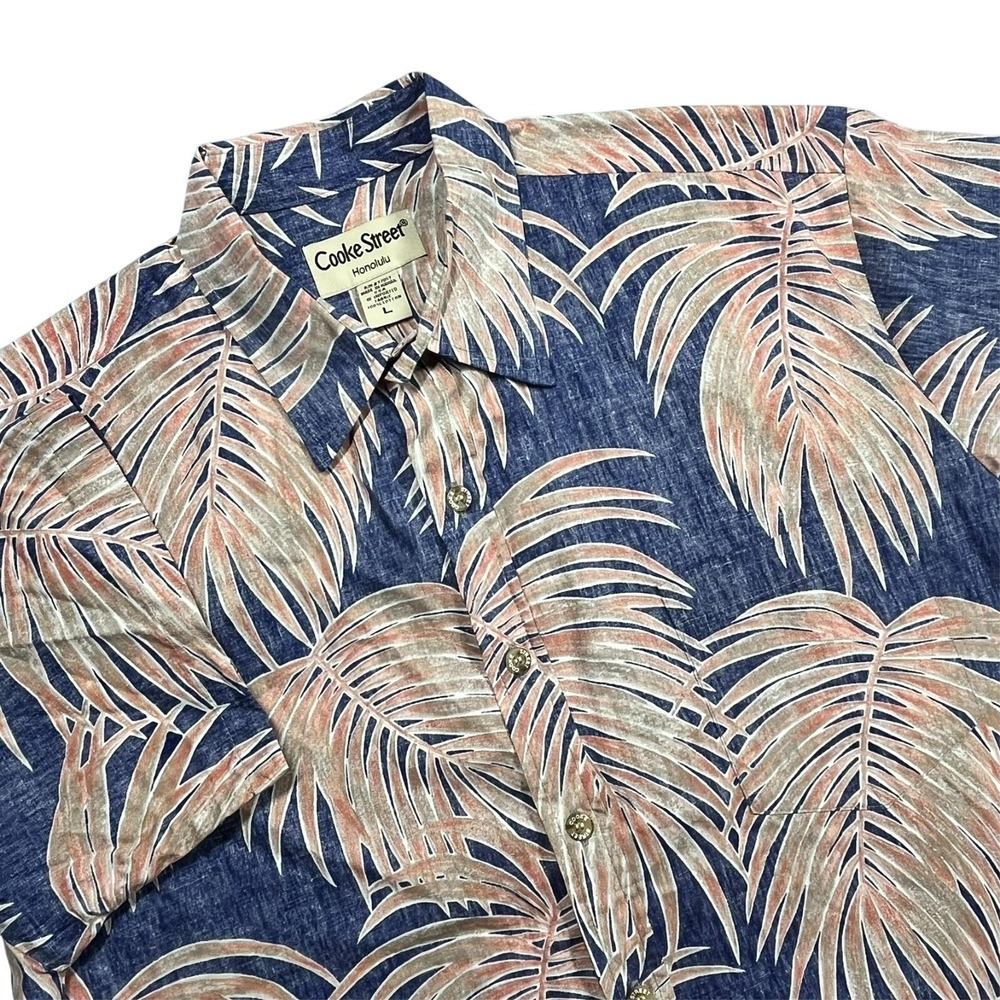 Cooke Street Blue Pink Button Up Men's L Hawaiian Shirt Tropical Resort Preppy